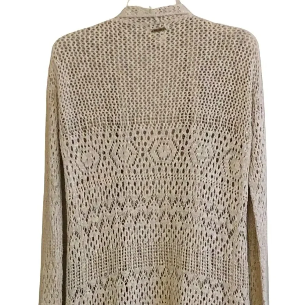 Billabong Crochet Duster Cardigan Womens Size S Cream Boho Festival Sweater